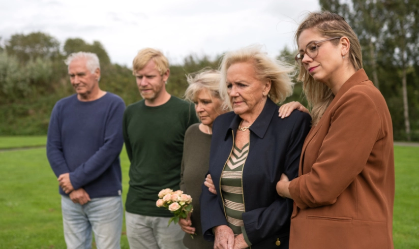 groep mensen bij begraafplaats
